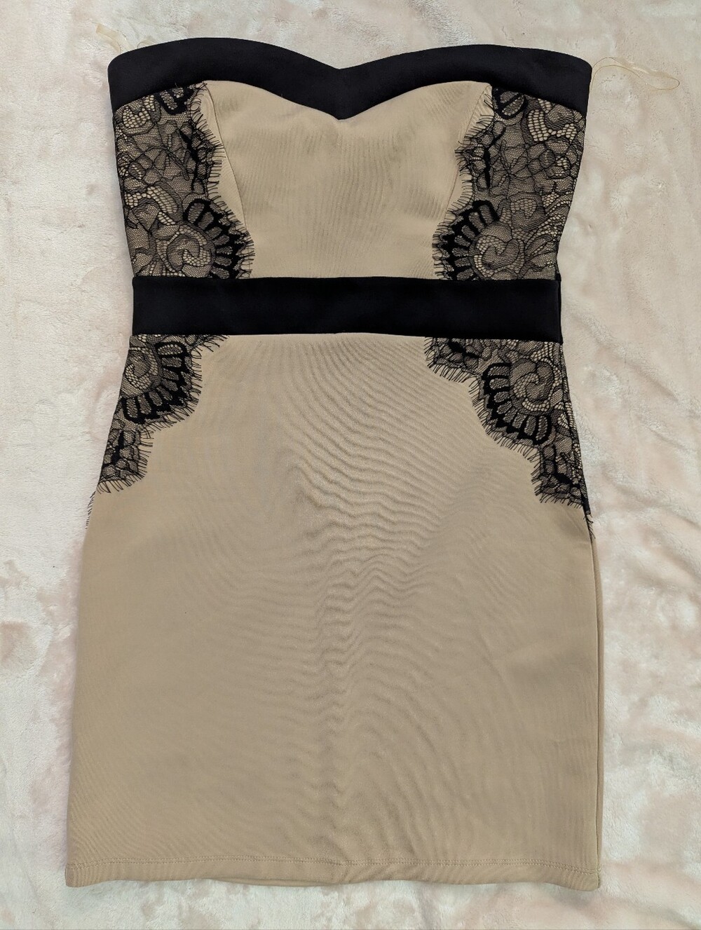 Trixxi Black & Beige Strapless Bodycon Mini Dress Medium NWT